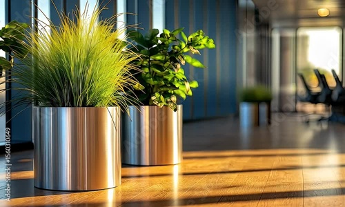 Office plants in modern planters