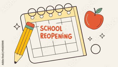 School reopening concept with calendar and apple isolated on Transparent Background