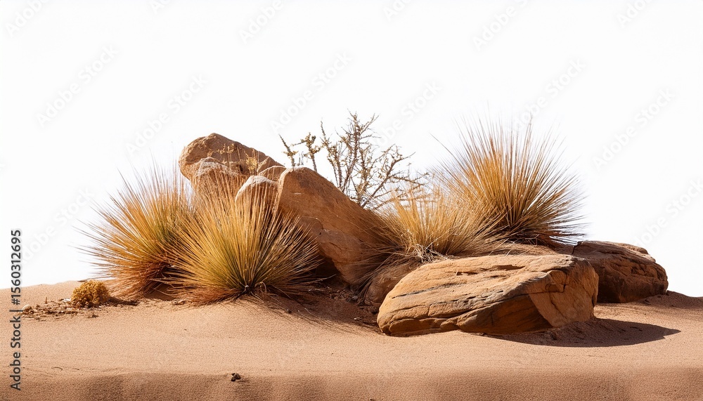 Obraz premium desert scene cutout dry plants with rocks isolated on transparent background banner