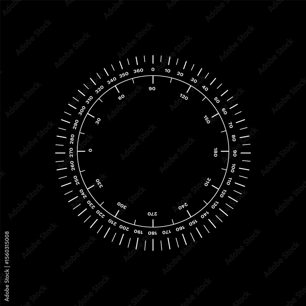 Black and white circular graphic with precise tick marks and numbers for measurement or calibration. Black and white circular graphic with precise tick marks and numbers for measurement or calibration.
