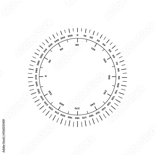 A circular scale graphic with detailed radial tick marks and numeric indicators for measurement.