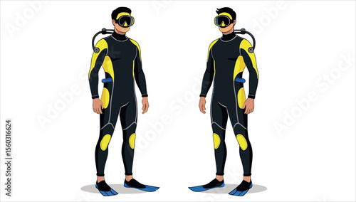 Two men wearing diving suits