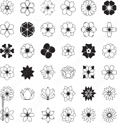 Hand-Drawn Floral Doodle and Sketchy Flower Head Set