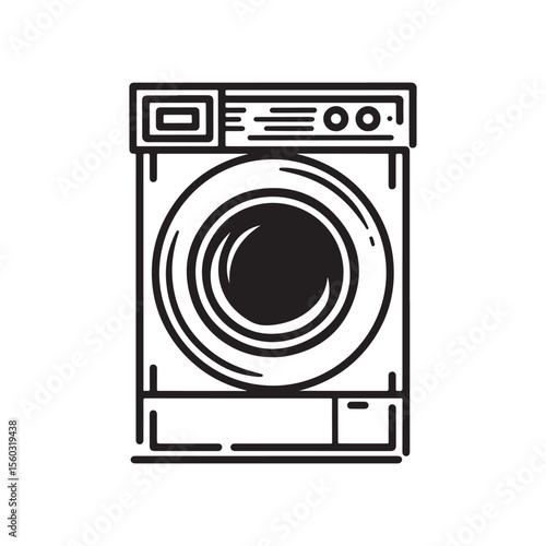 Detailed Outline Icon of a Front Load Washing Machine for Laundry and Home Appliances
