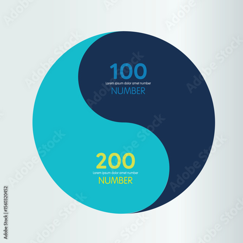 Two element circle infographic chart. Ying Yang infographic template. Two in one.