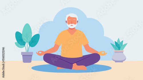A quiet corner designated for meditation or mindfulness exercises providing a peaceful space for the elderly to reduce stress and improve their overall brain health.. Vector illustration