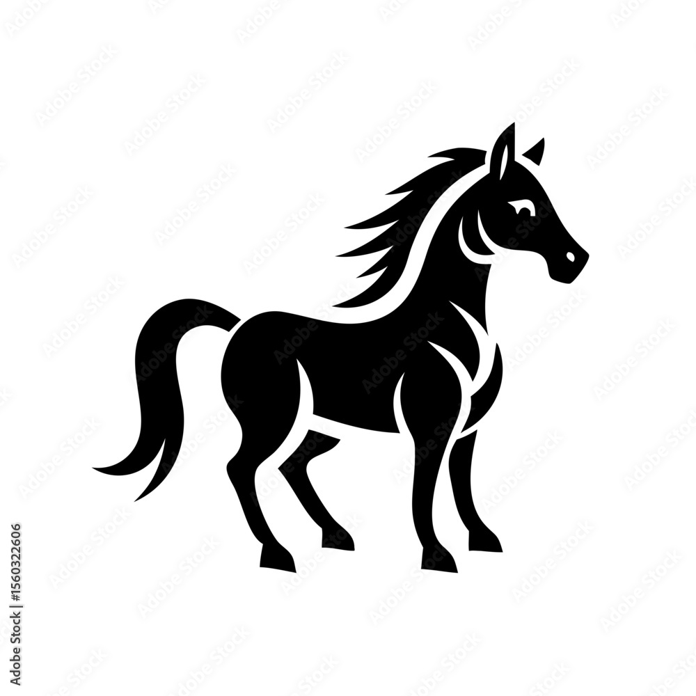 Stylized black horse standing on a white background Stylized black horse standing on a white background