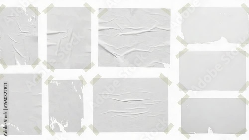 Wallpaper Mural Eight White Crumpled Torn Papers Attached with Masking Tape Isolated on White Background Showing a Variety of Textures and Aged Look Torontodigital.ca