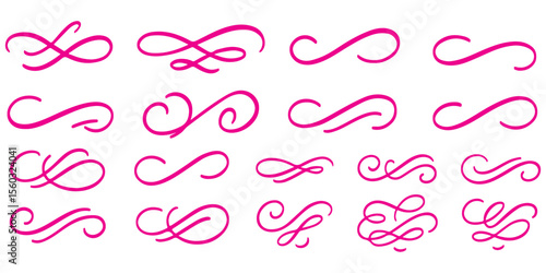 Line ornament flourish calligraphy swirl set. Elegant flourish divider, underline and scroll swash wedding font, label or accent. Line art swirl, chalk flourish, vintage ornament. Vector illustration