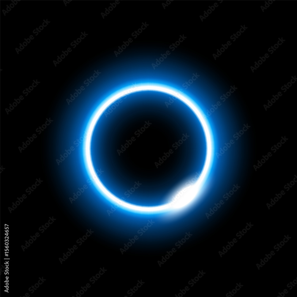 Obraz premium Glowing neon blue circle with a bright effect, symbolizing futuristic energy and tech influence.