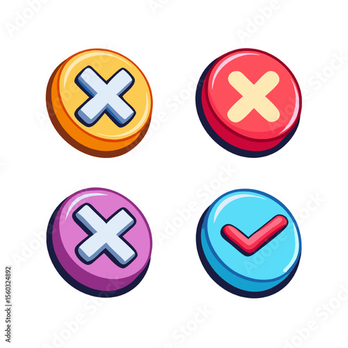 Shiny 3D Cancel & Check Icons UI Design Elements