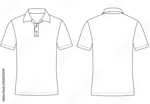 Short Sleeve polo t shirt Fashion flat sketch front and back views vector illustration template	