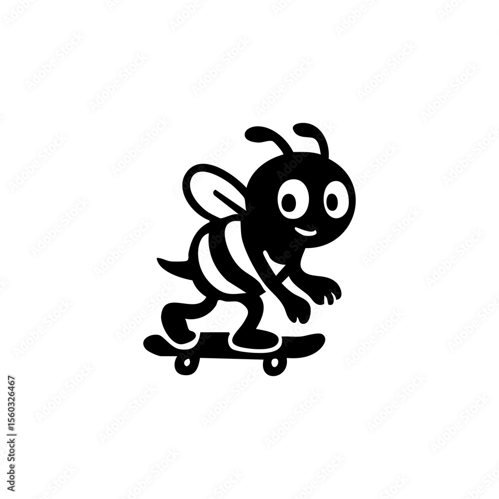 A stylized bee character riding a skateboard A stylized bee character riding a skateboard