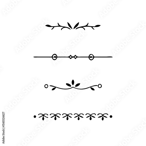 Decorative simple divider. Text dividers retro minimal line separators,  Vector isolated geometric wedding card heart separator elements set. Text dividers. . Hand drawn vector illustration. 
