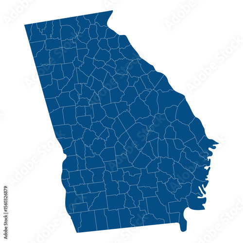 Georgia (U.S. state) state country map. Map of the U.S. state of Georgia with city blue color.