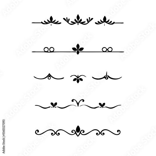 Decorative simple divider. Text dividers retro minimal line separators,  Vector isolated geometric wedding card heart separator elements set. Text dividers. . Hand drawn vector illustration. 
