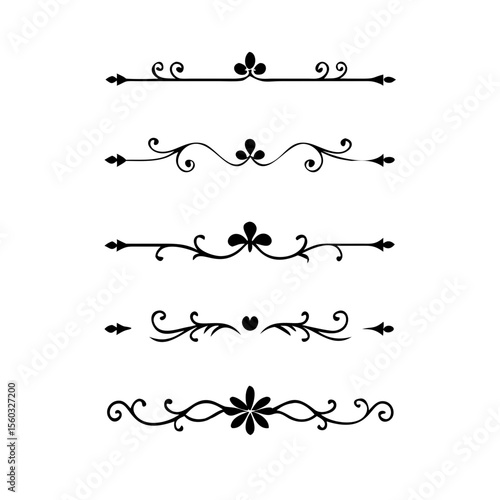 Decorative simple divider. Text dividers retro minimal line separators,  Vector isolated geometric wedding card heart separator elements set. Text dividers. . Hand drawn vector illustration. 
