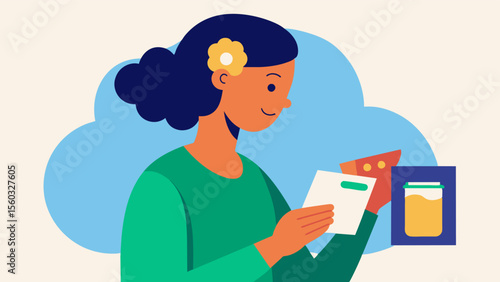 A person reading a nutrition label on a packaged food item emphasizing the need to be informed and intentional about food choices for brain health.. Vector illustration