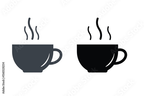  A clean and simple vector icon of a coffee cup with steam lines, flat design, modern minimal style, isolated on white background