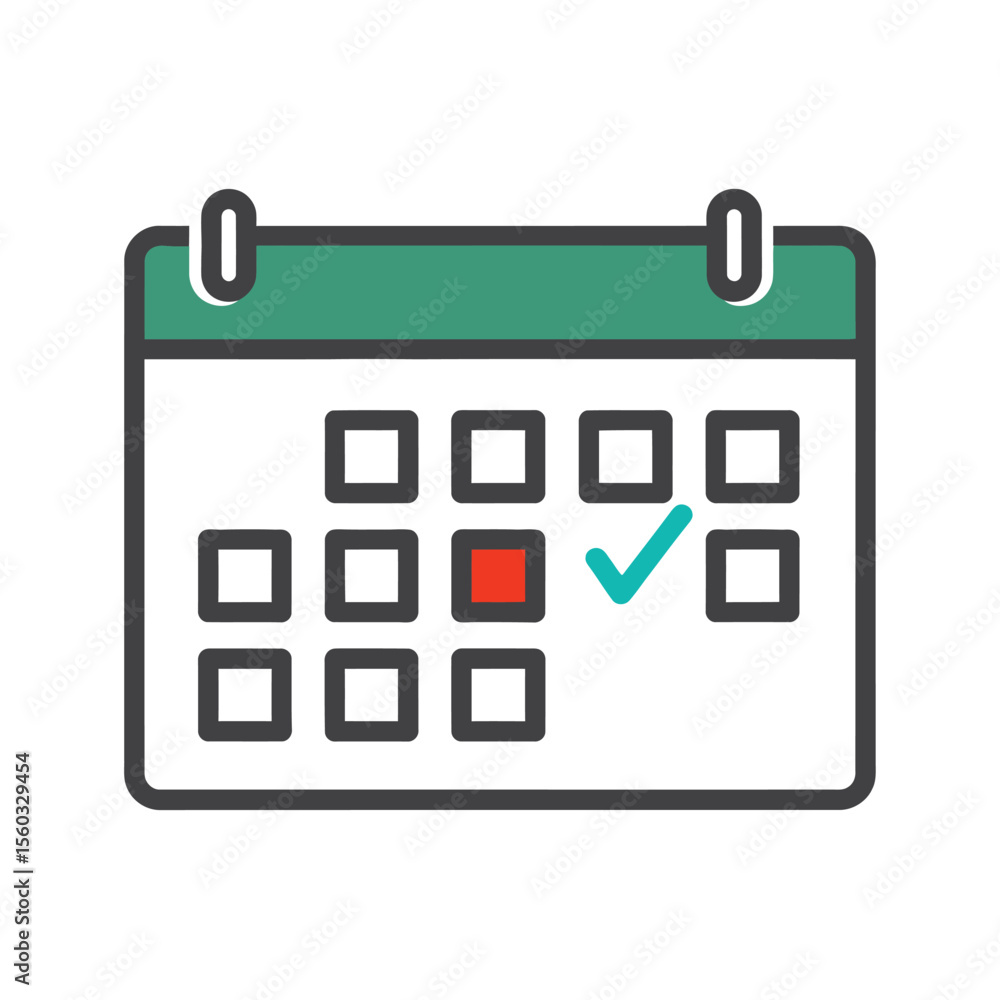 Vector icon of a calendar with a single marked date, clean and modern flat style for planner apps Vector icon of a calendar with a single marked date, clean and modern flat style for planner apps