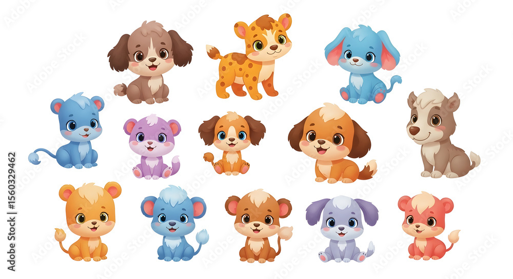 Obraz premium Cartoon Animal Characters Grouped on Transparent Background