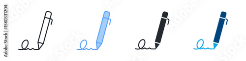 Autograph Icon Set Multiple Style. Designed In Outline, Blue, Glyph, Dual Tone