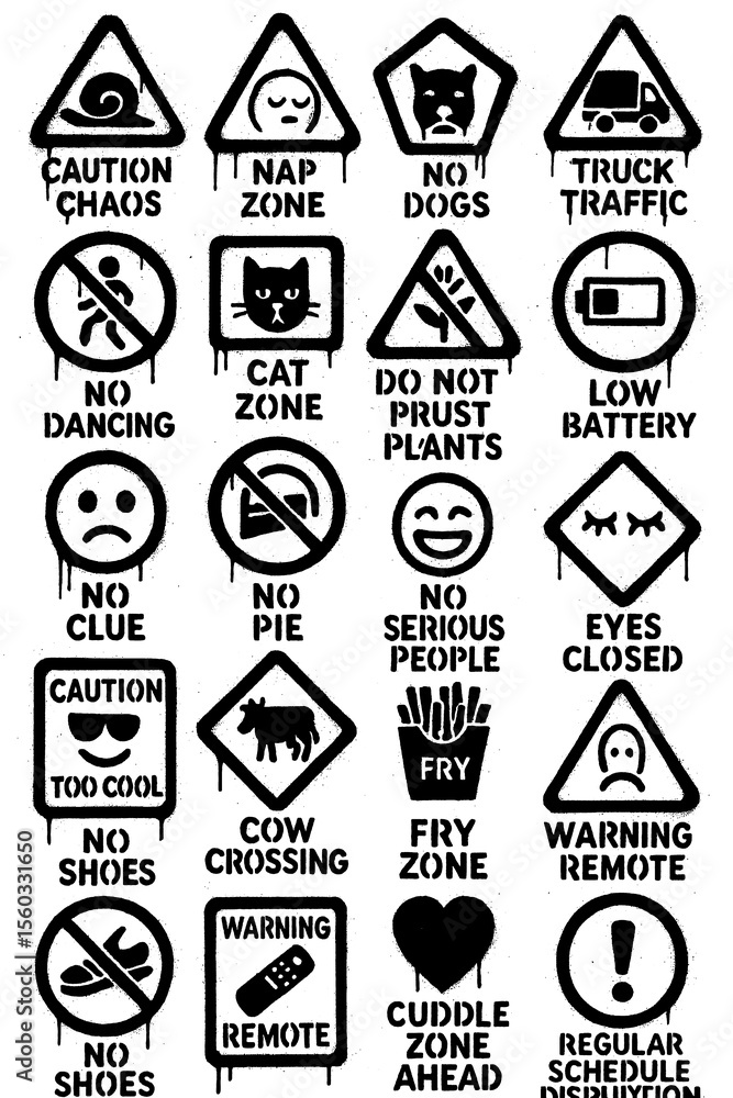 Obraz premium Random Sign and Symbol Icons – Black Graffiti Spray Paint Collection