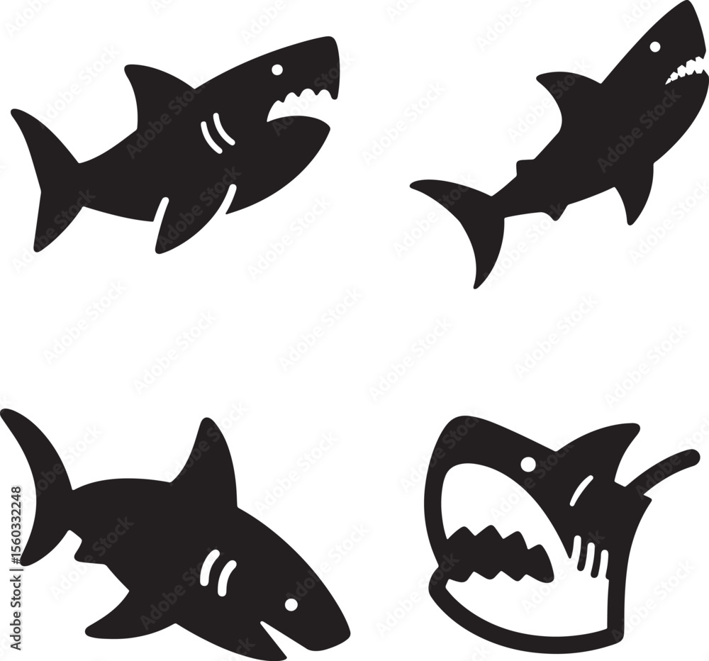Realistic Shark Silhouettes Vector set for Nature, Water, and Aquarium Projects. Realistic Shark Silhouettes Vector set for Nature, Water, and Aquarium Projects.