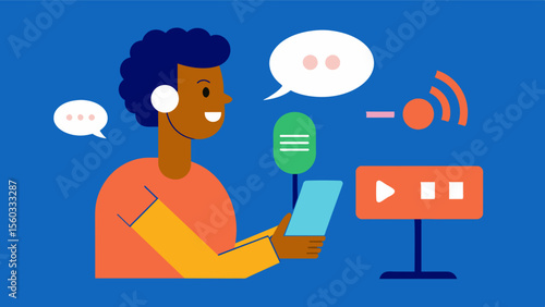 A person using voice memos to jot down creative ideas and thoughts enhancing their brains creativity and innovation.. Vector illustration