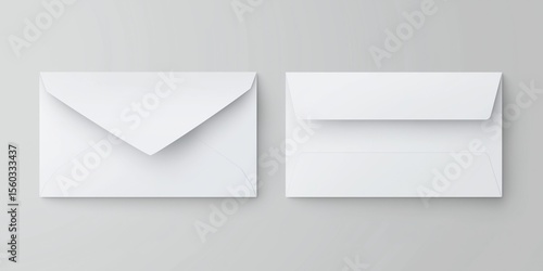 Two blank white envelopes on a gray background.  Perfect for your design mockups.