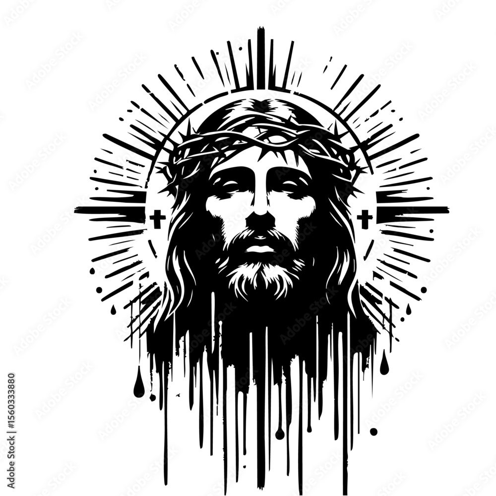 Obraz premium Jesus Silhouette Grunge Splatter and Dripping Spray Effects