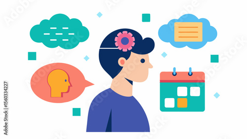 A person completing a memory exercise where they have to match significant events and milestones with dates promoting brain health and memory retention.. Vector illustration