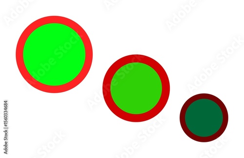red and green buttons on white background 