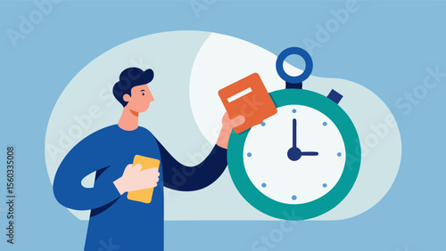 A person with a stopwatch using it to time themselves as they complete memory card exercises highlighting the importance of speed and efficiency in cognitive functioning.. Vector illustration