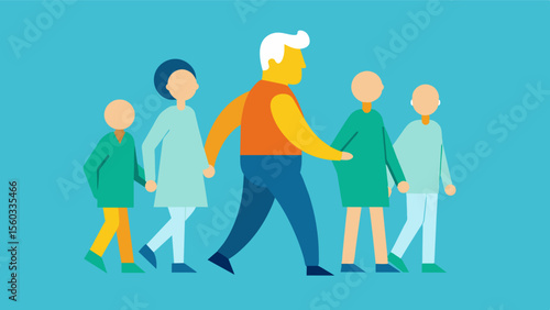 A person with Alzheimers walking confidently with the support of a caregiver and members of the community highlighting the importance of caring for those with the disease.. Vector illustration
