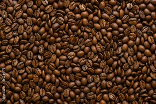 Close-up of Roasted Coffee Beans in High Resolution, Landscape Composition