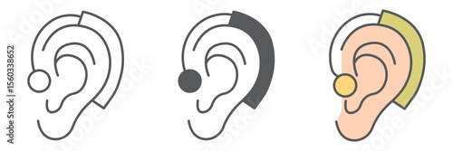 Hearing aid icon collection, disability and deafness, ear sign vector set graphics, editable stroke linear icon, eps 10