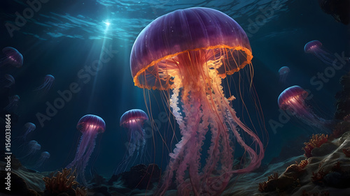  Bioluminescent Jellyfish Symphony: A Mesmerizing Underwater Dance of Glowing Marine Life