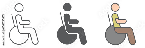 Disabled person icon collection, disability and pensioner, wheelchair person sign vector set graphics, editable stroke linear icon, eps 10