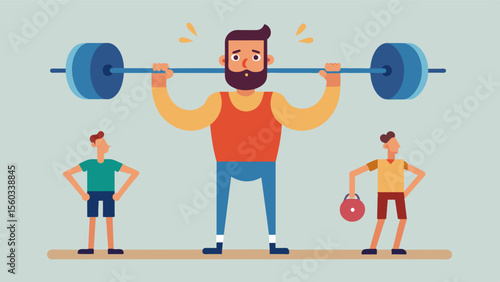 Despite his friends insistence on using improper form for lifting weights the man remained focused on using proper technique to prevent longterm damage to his body.. Vector illustration