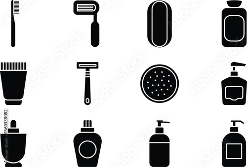 Black Glyph Icons Bathroom Toiletries Set vector