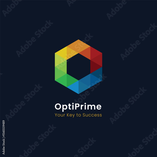 A vibrant hexagonal logo made of multicolored geometric triangles. Great for tech, marketing, consulting, or corporate branding. Clean, modern, and scalable vector artwork.