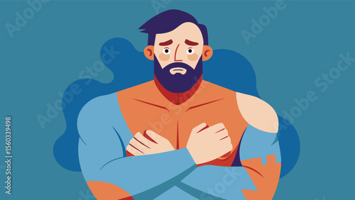 An artwork of a man with a noticeable limp capturing the beauty and strength in embracing imperfections.. Vector illustration