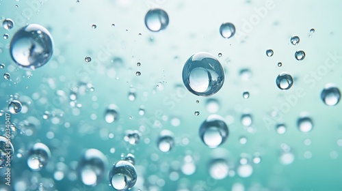 Wallpaper Mural Close-up of numerous water droplets suspended in air with a soft blue background, showcasing clarity and surface tension. Torontodigital.ca
