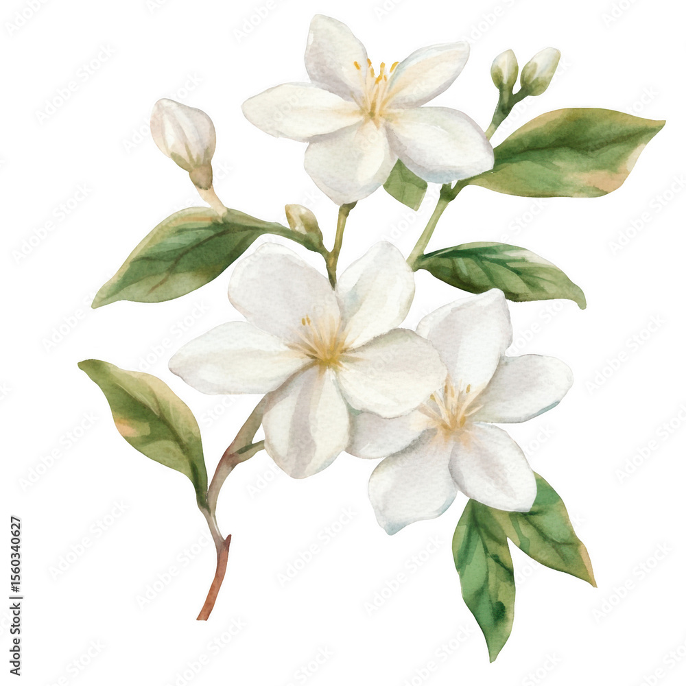 Obraz premium Jasmine Watercolor Botanical Illustration: Natural Skincare or Wellness Theme, PNG