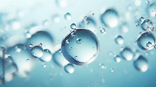 Wallpaper Mural Close-up image of clear water droplets suspended in liquid with a soft blue background, highlighting surface tension and light reflections. Torontodigital.ca