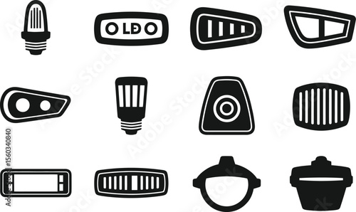 Black and White Car Part Icons Set Automotive Symbols