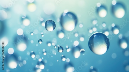 Wallpaper Mural Close-up of clear water droplets suspended against a soft, blue bokeh background, highlighting purity and freshness. Torontodigital.ca