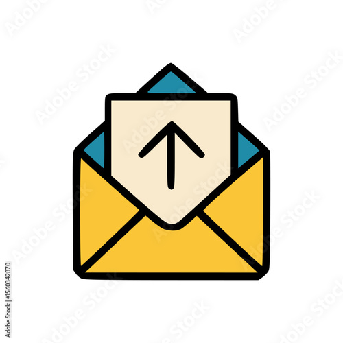 Flat style yellow envelope containing paper with up arrow representing outgoing mail upload or message delivery Free Download Flat style yellow envelope containing paper with up arrow representing outgoing mail upload or message delivery - GFXLoad