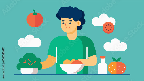 A person cooking a meal from scratch using fresh and whole ingredients emphasizing the importance of avoiding processed foods for brain health.. Vector illustration